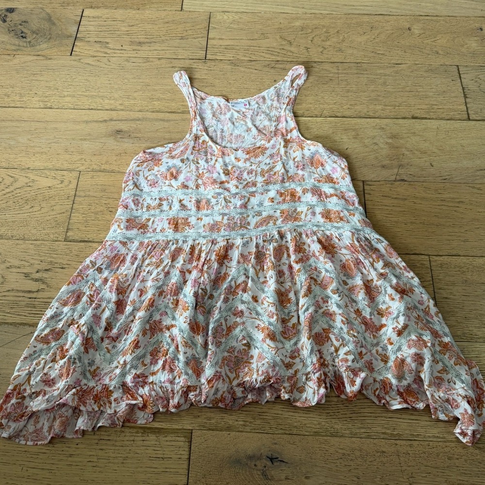 Intimately Free People Floral Paisley Lace Trim Ruffle Boho Tank Top XS (639)